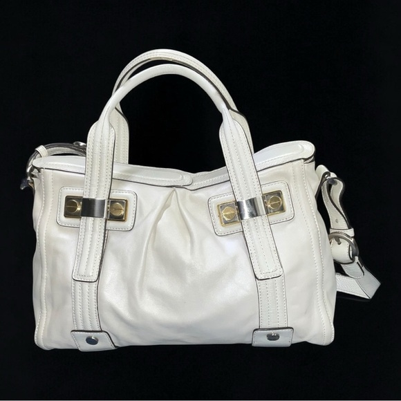 b. makowsky Handbags - 🤍 B. Makowsky White Leather Satchel 👜 Soft Pebbled Shoulder Bag Silver Hardware